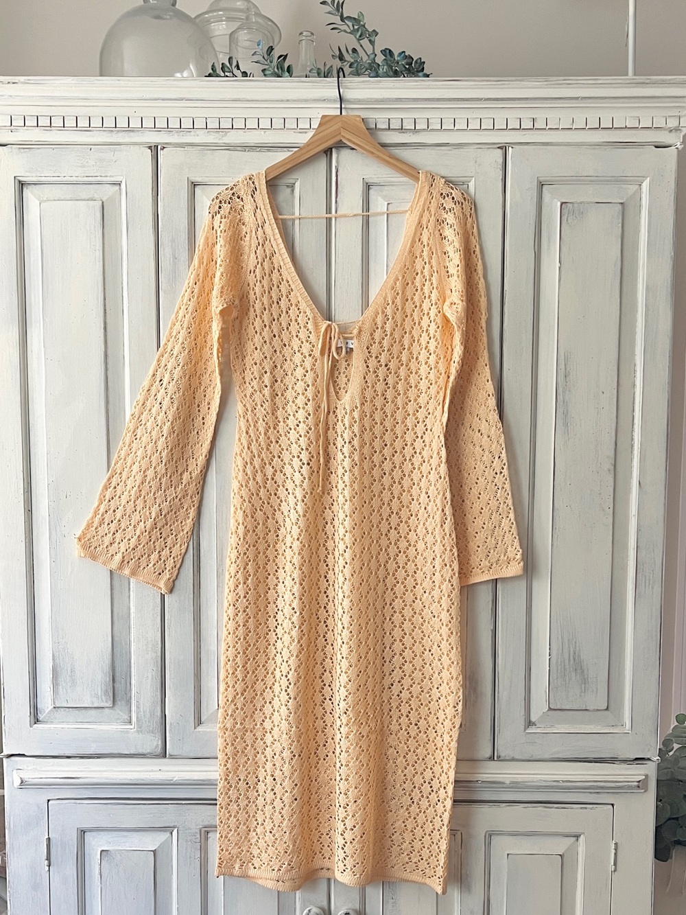 NWT HYFVE Open-Knit Maxi Dress w/Bell Sleeves - Melon Orange